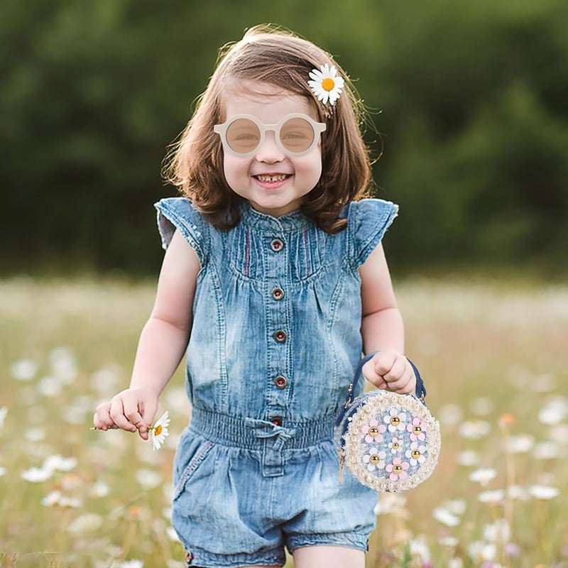 LABJULY Kids Purse for Girls Age 1-14, Flower Purse for Kids, Blue Toddler Wallet with Round Glasses, Cute Girls Handbag, Toddler Crossbody Bag Gift for Christmas - Image 3